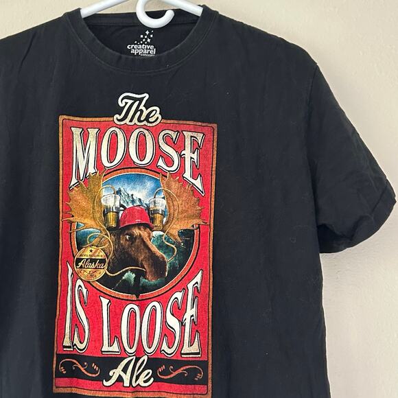 Men’s Creative Apparel Moose is loose brewing beer Ale graphic logo T-shirt S - Picture 7 of 11
